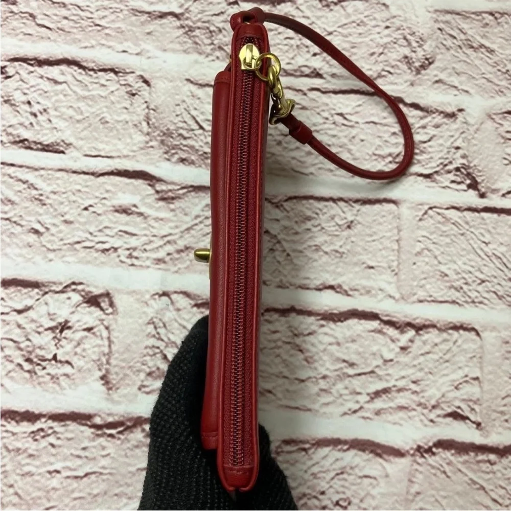 Coach Red Leather Wristlet with Gold Accents - Picture 3 of 16